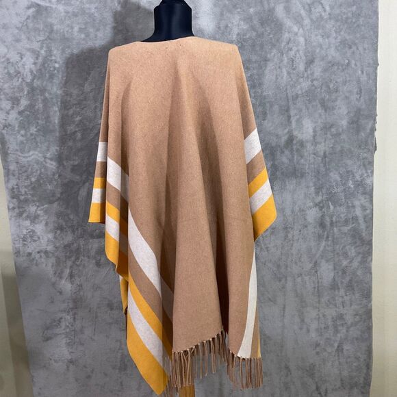 Talbots Womens Knit Ruana Shawl Wrap Beige/Yellow OS Sweater Poncho Lagenlook - Picture 3 of 7